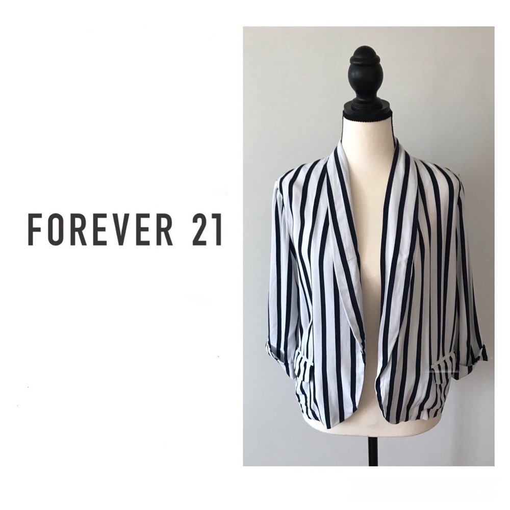 Forever 21 White & Blue Nautical blazer M
